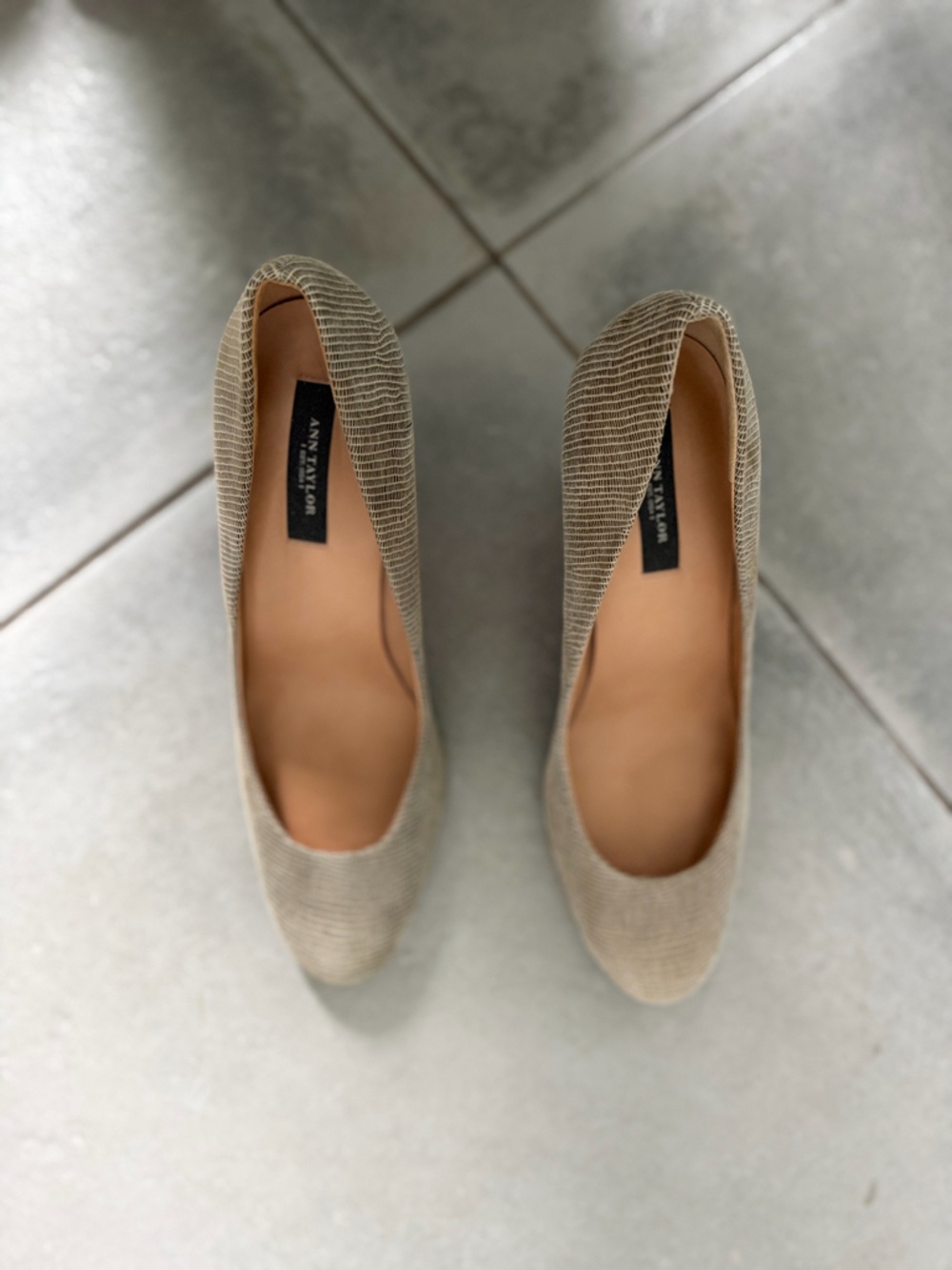 Ann Taylor Taupe Textured Slip-On Heels